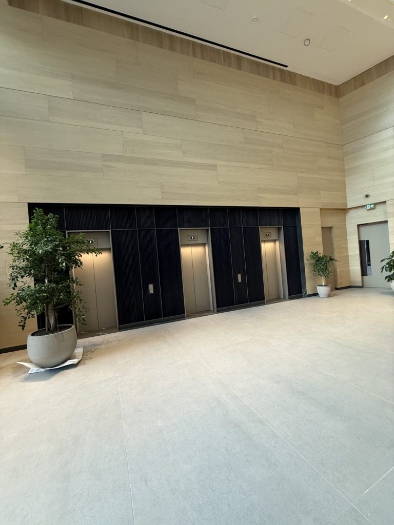 Modern lobby with elevators