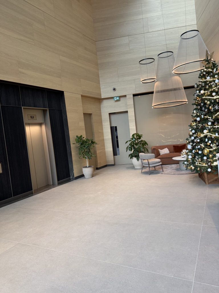 Modern lobby with decorations