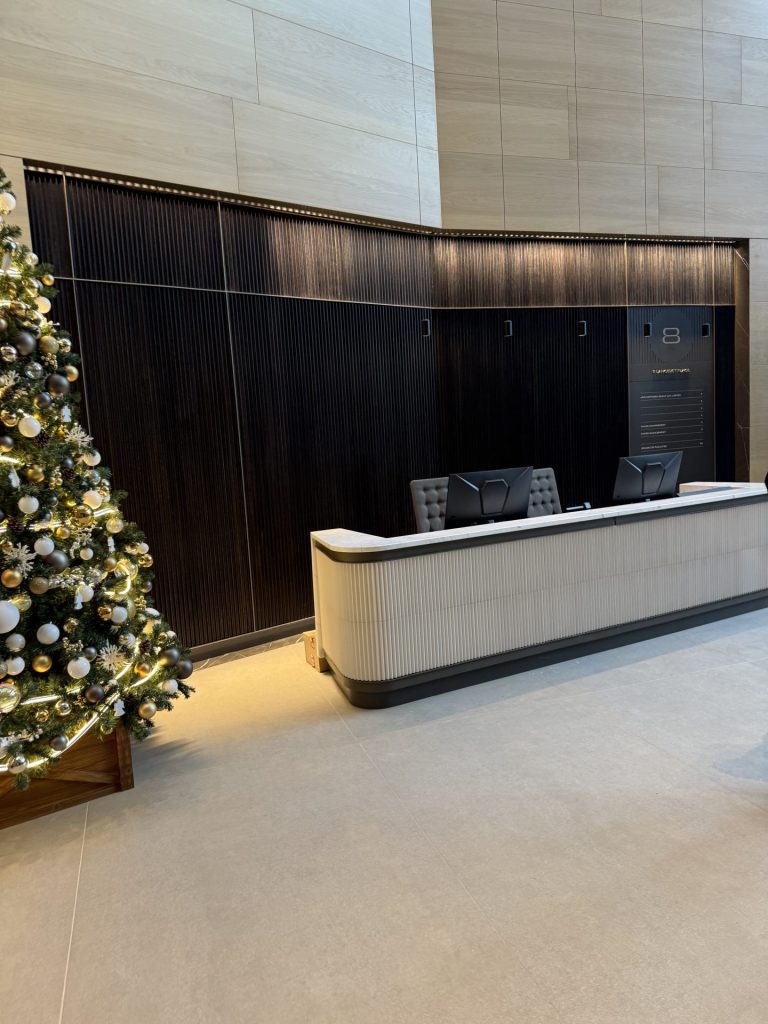 Modern reception area with decorations