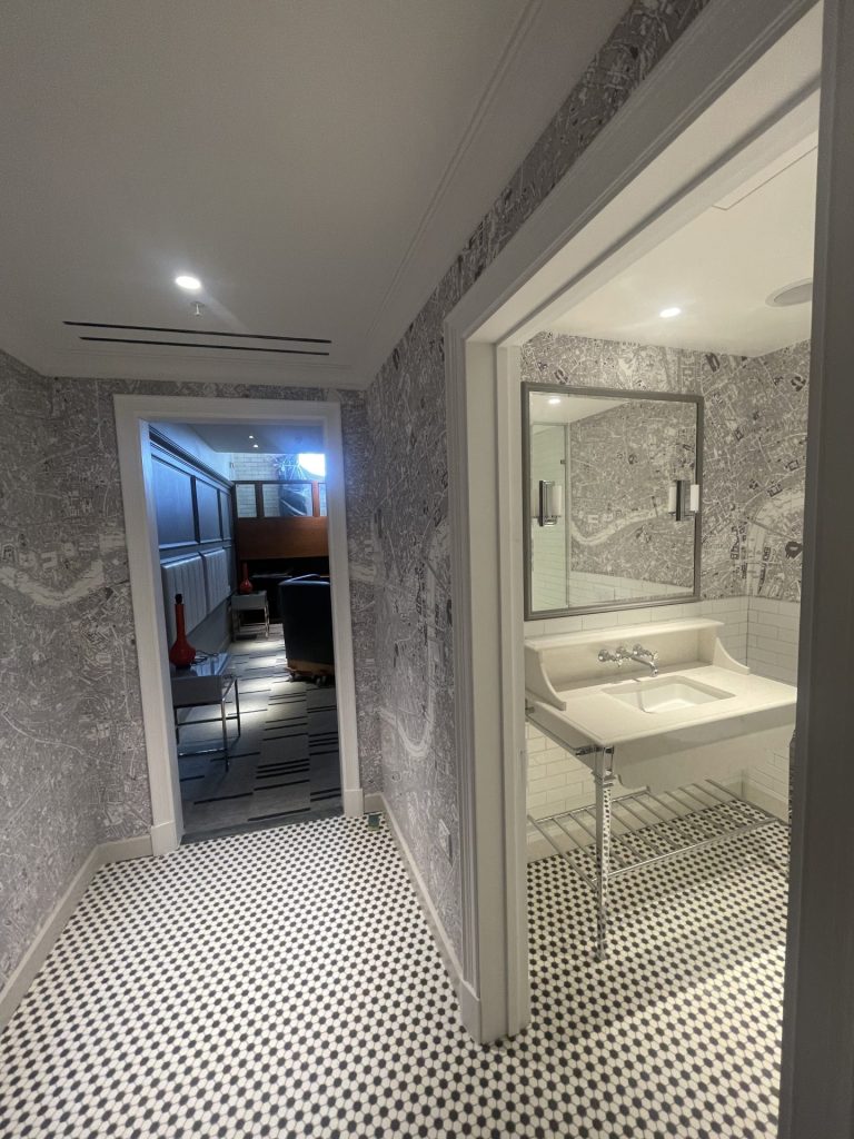Bathroom with patterned walls