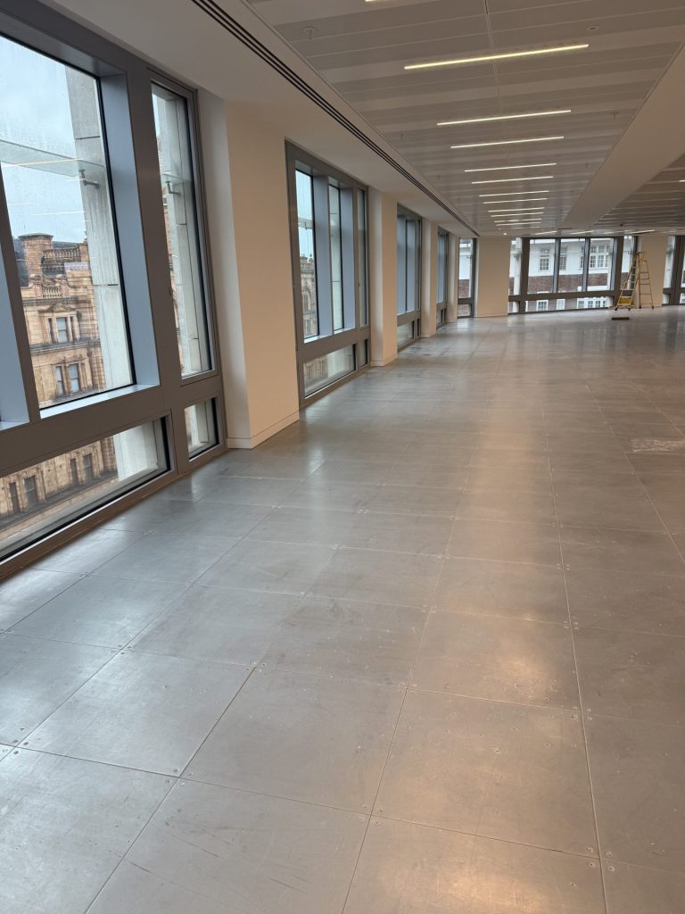 Empty corridor with large windows